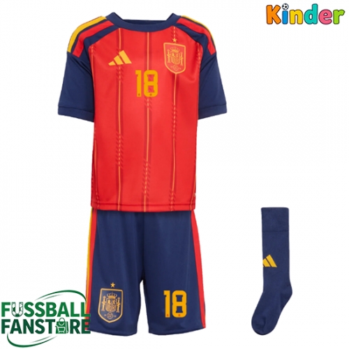 Spanien Martin Zubimendi #18 Replik Heimtrikot Kinder WM 2026 Kurzarm (+ Kurze Hosen)